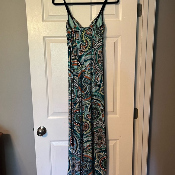 Small twenty one brand geometric print pattern polyester spandex maxi dress - Picture 4 of 8